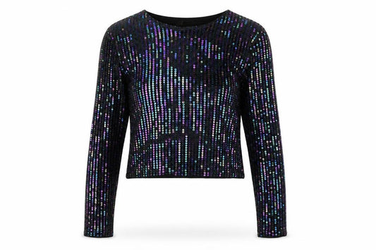 Front view of Divided by H&M women’s black polyester basic button-up, size S, round neck - sequins