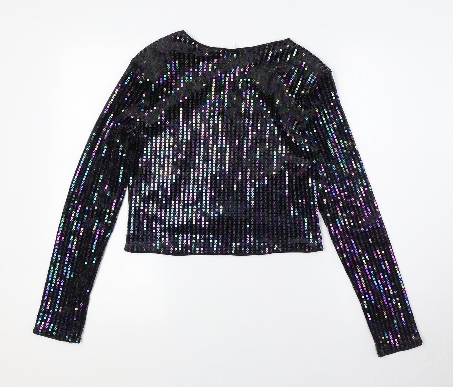 Divided by H&M Womens Black Polyester Basic Button-Up Size S Round Neck - Sequins
