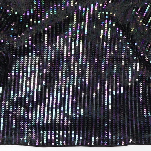 Divided by H&M Womens Black Polyester Basic Button-Up Size S Round Neck - Sequins