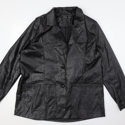 Boohoo Womens Black Animal Print Jacket Size 14 Button