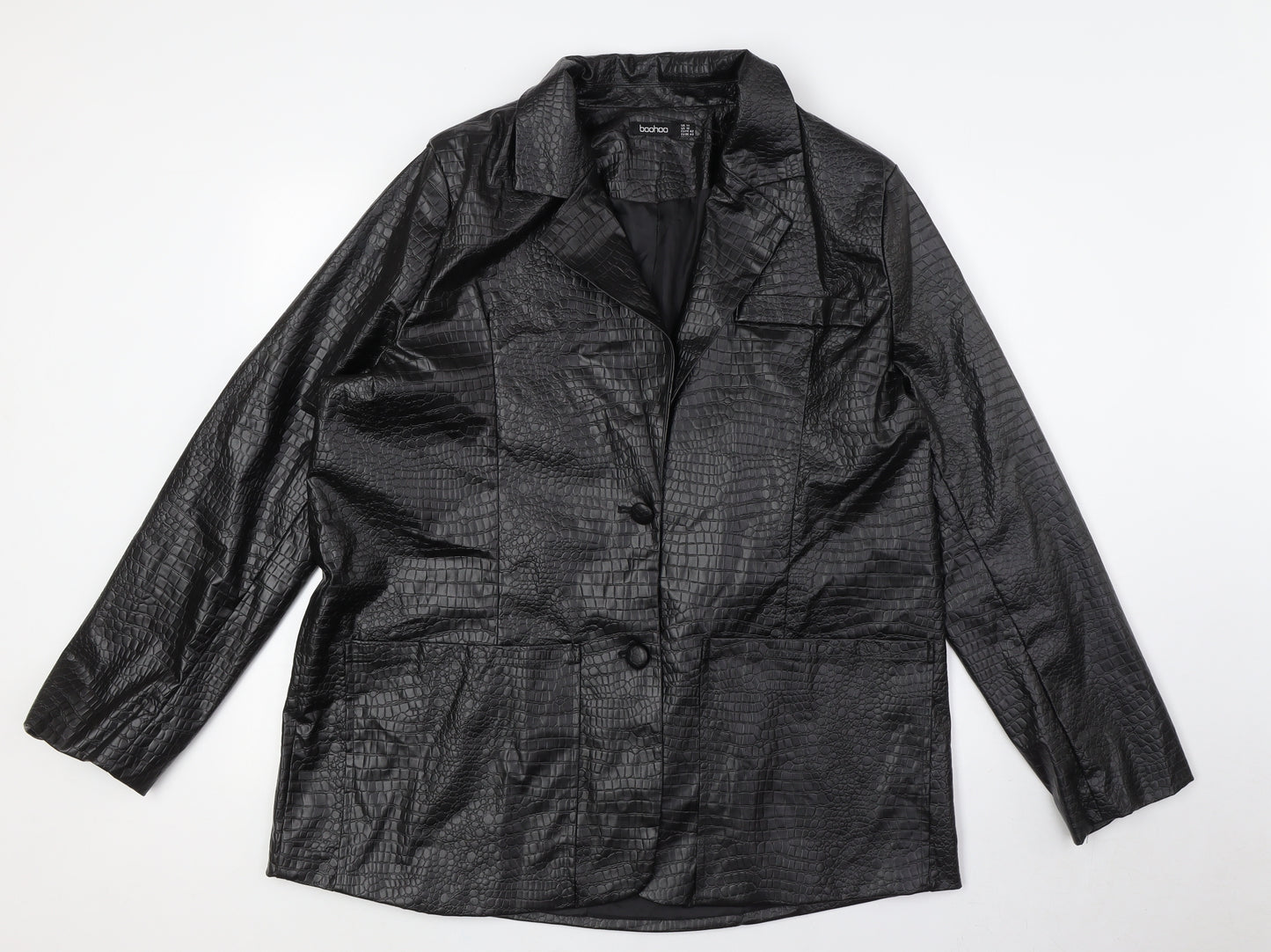 Boohoo Womens Black Animal Print Jacket Size 14 Button