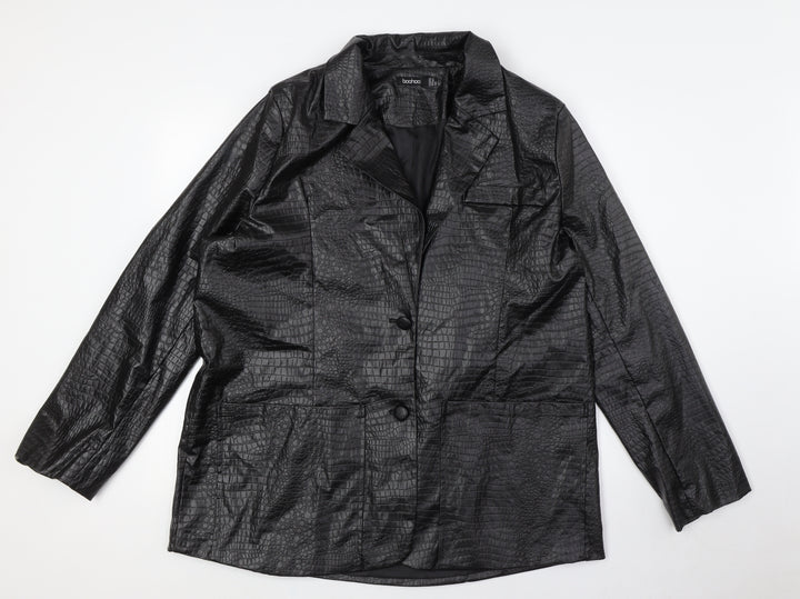 Boohoo Womens Black Animal Print Jacket Size 14 Button