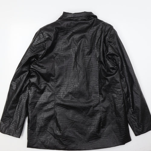 Boohoo Womens Black Animal Print Jacket Size 14 Button