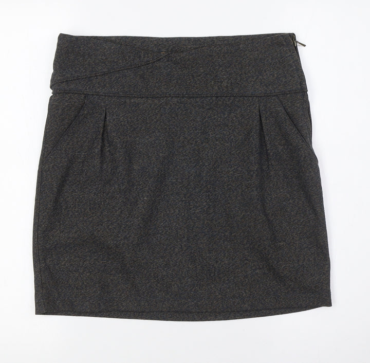 Skunkfunk Womens Grey Polyester A-Line Skirt Size 12 Zip - Pockets
