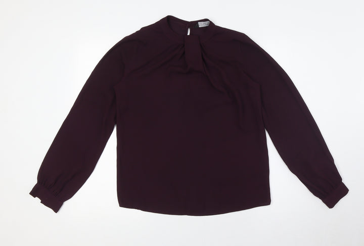 Dorothy Perkins Womens Purple Polyester Basic Button-Up Size 8 Mock Neck
