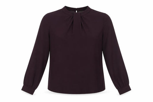 Front view of Dorothy Perkins women’s purple polyester basic button-up, size UK 8, mock neck
