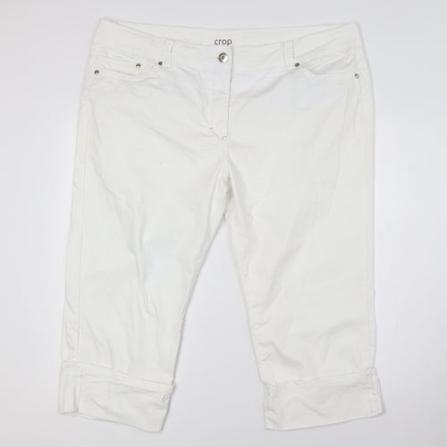 George Womens White Cotton Cropped Jeans Size 20 L21 in Regular Zip - Turn Ups