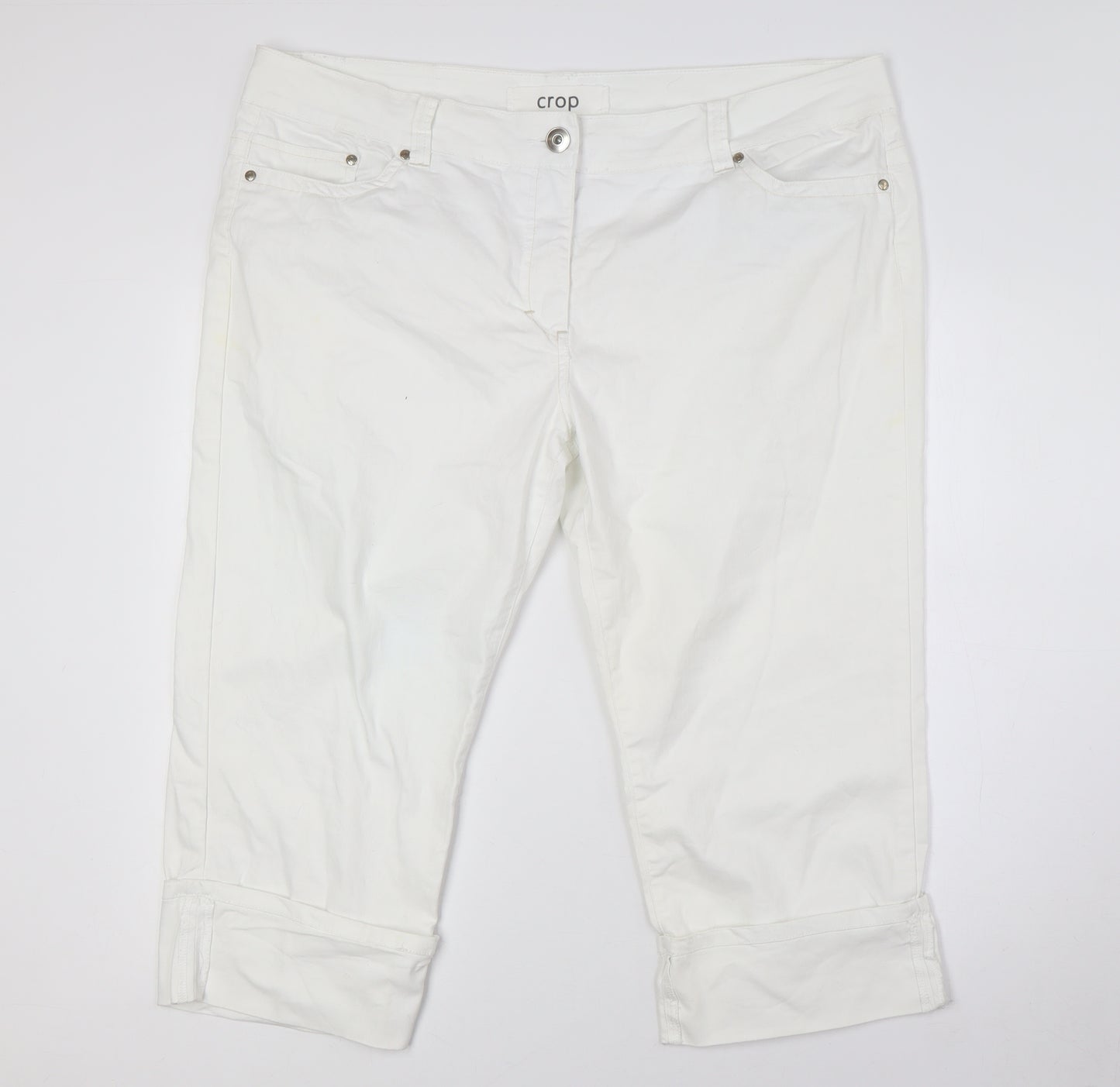 George Womens White Cotton Cropped Jeans Size 20 L21 in Regular Zip - Turn Ups