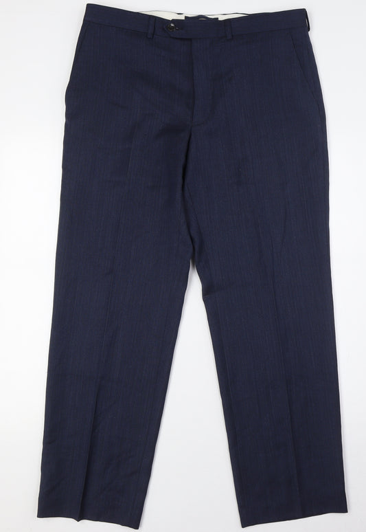 Marks and Spencer Mens Blue Polyester Trousers Size 34 in L29 in Regular Zip