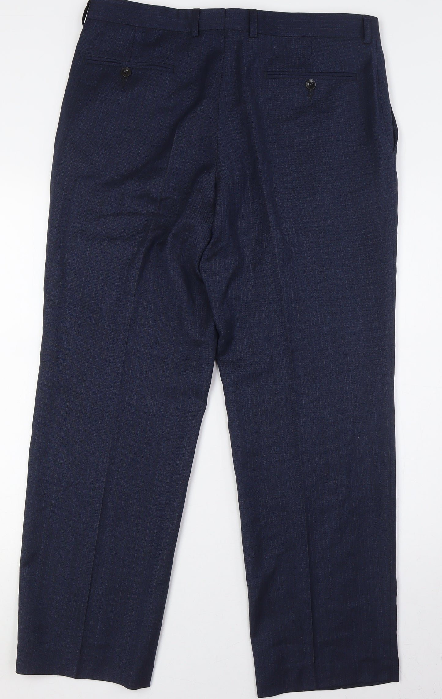 Marks and Spencer Mens Blue Polyester Trousers Size 34 in L29 in Regular Zip