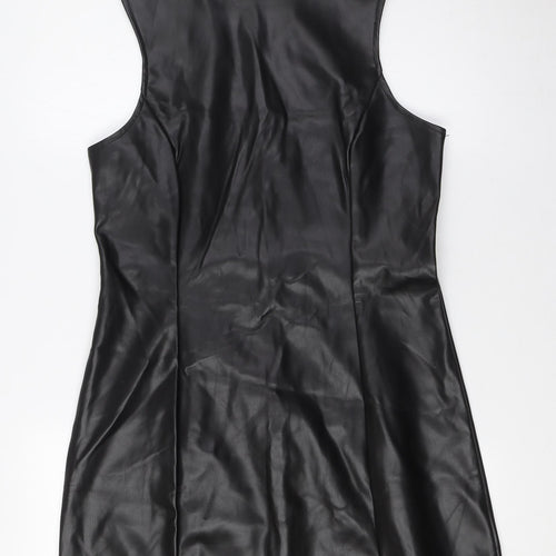Missguided Womens Black Polyurethane A-Line Size 14 Mock Neck Zip