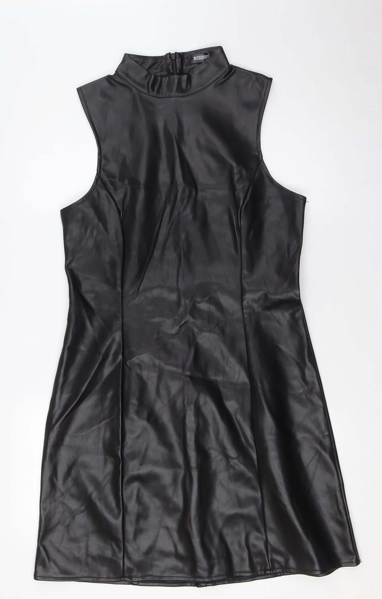 Missguided Womens Black Polyurethane A-Line Size 14 Mock Neck Zip