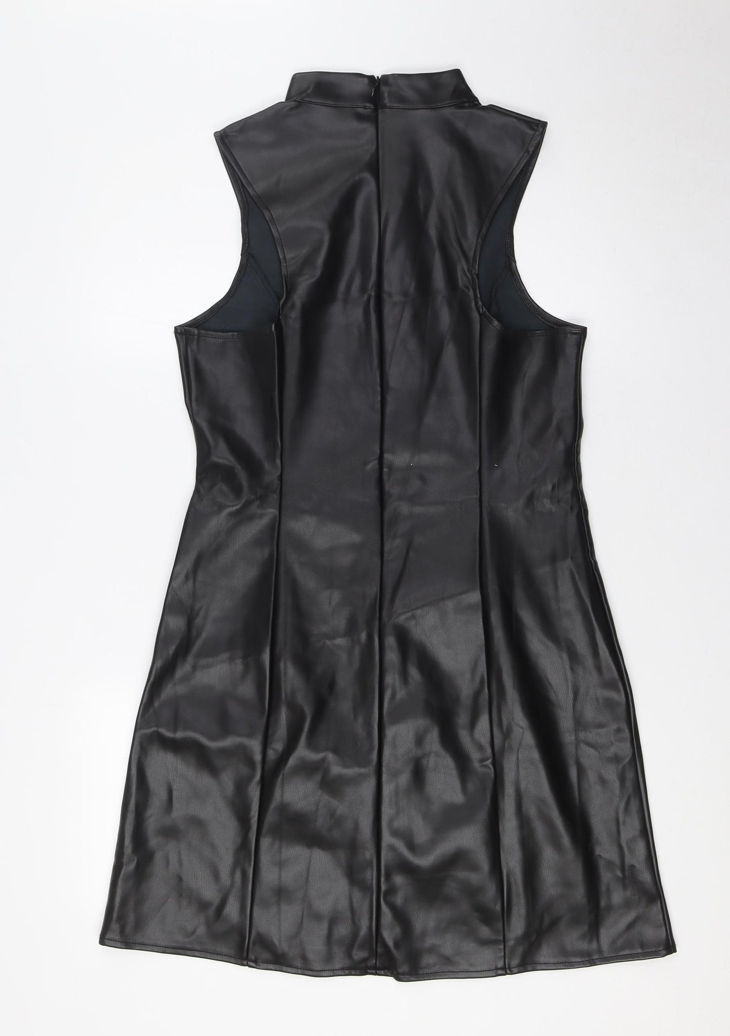 Missguided Womens Black Polyurethane A-Line Size 14 Mock Neck Zip