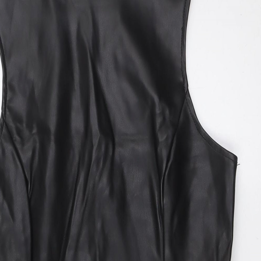 Missguided Womens Black Polyurethane A-Line Size 14 Mock Neck Zip