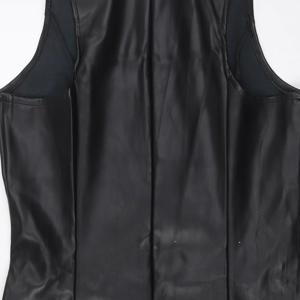 Missguided Womens Black Polyurethane A-Line Size 14 Mock Neck Zip