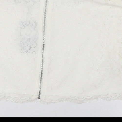 Boohoo Womens White Cotton Cropped Button-Up Size 10 Round Neck