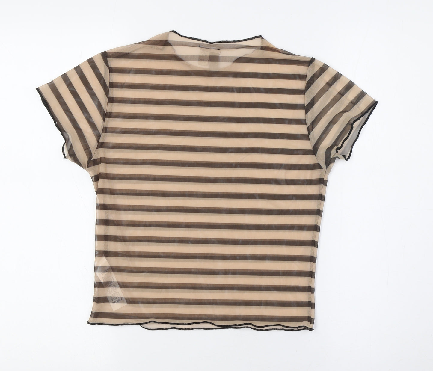 ASOS Womens Brown Striped Polyester Basic Button-Up Size 10 Round Neck - Sheer
