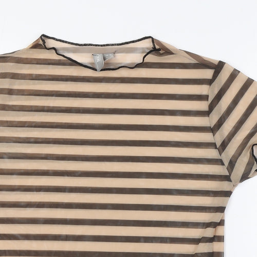 ASOS Womens Brown Striped Polyester Basic Button-Up Size 10 Round Neck - Sheer