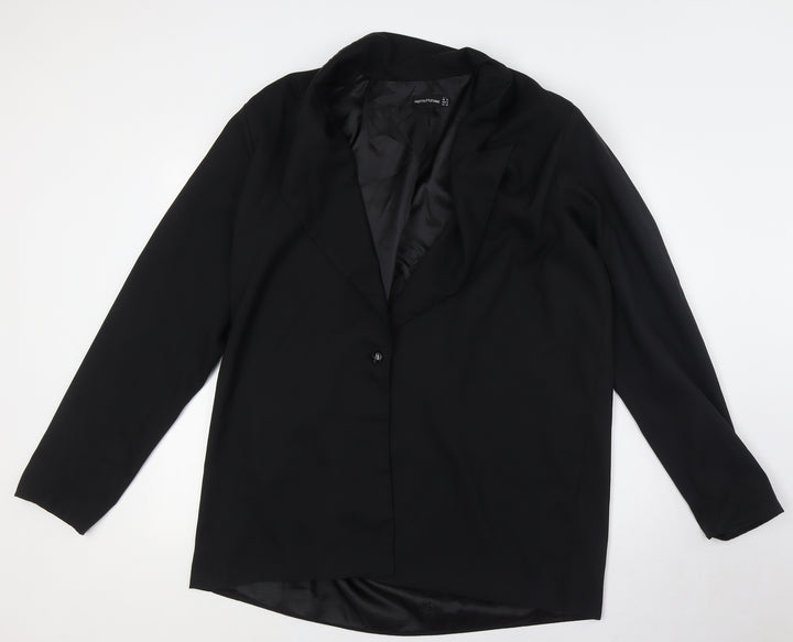 PRETTYLITTLETHING Womens Black Jacket Size 16 Button - Shoulder Pads