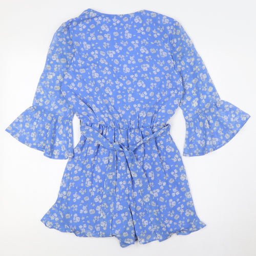 Miss Selfridge Womens Blue Flecked Polyester Playsuit One-Piece Size 8