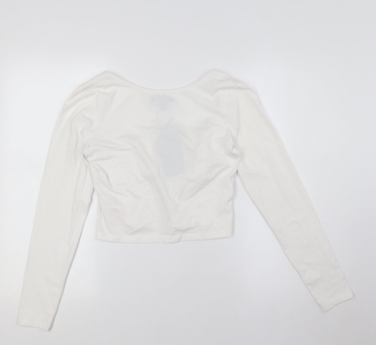 Brave Soul Womens White Cotton Cropped Button-Up Size M Scoop Neck