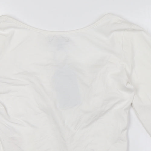 Brave Soul Womens White Cotton Cropped Button-Up Size M Scoop Neck