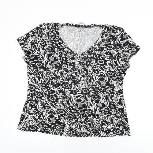 BM Collection Womens White Floral Viscose Basic T-Shirt Size 20 V-Neck