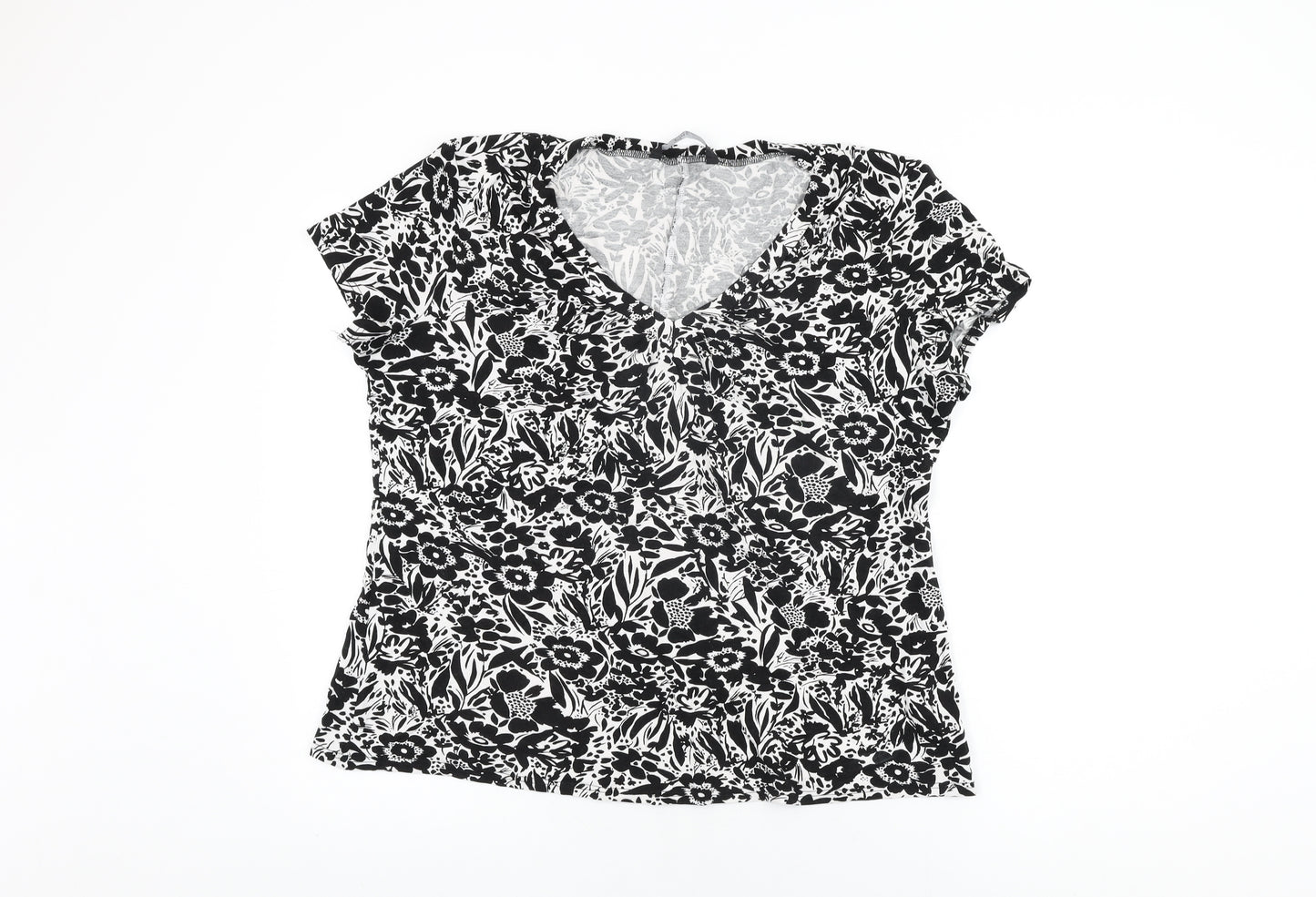 BM Collection Womens White Floral Viscose Basic T-Shirt Size 20 V-Neck