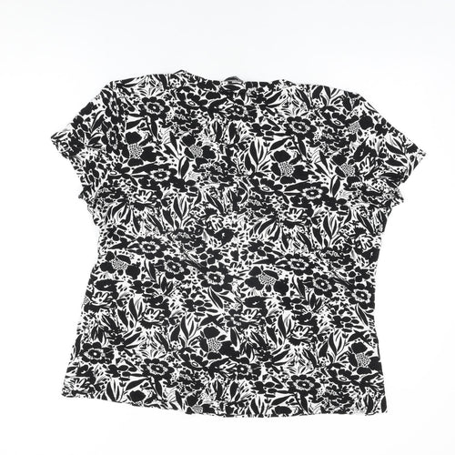 BM Collection Womens White Floral Viscose Basic T-Shirt Size 20 V-Neck