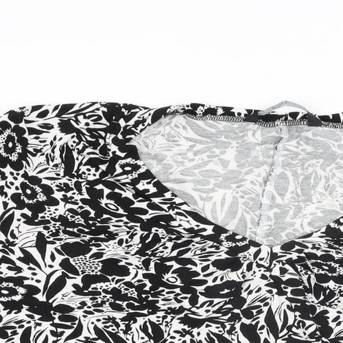 BM Collection Womens White Floral Viscose Basic T-Shirt Size 20 V-Neck