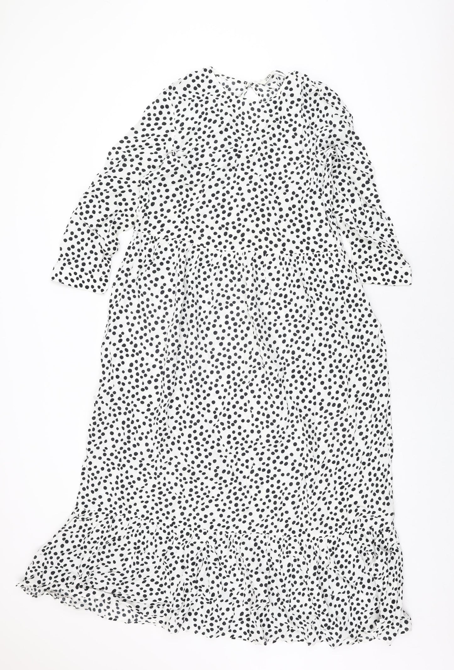 Zara Womens White Polka Dot Viscose A-Line Size XS Round Neck Button