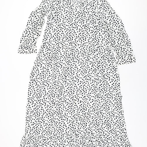 Zara Womens White Polka Dot Viscose A-Line Size XS Round Neck Button