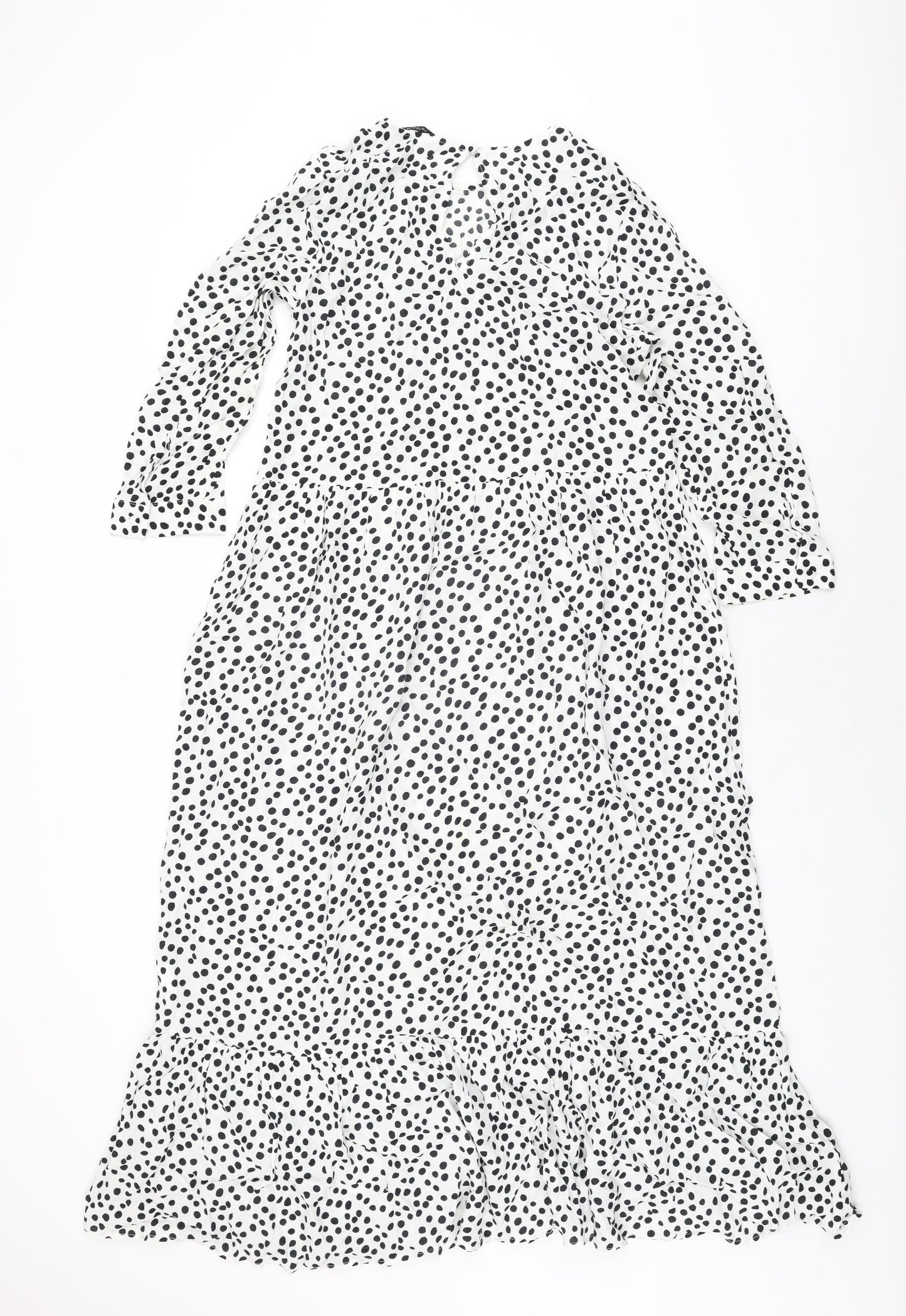 Zara Womens White Polka Dot Viscose A-Line Size XS Round Neck Button