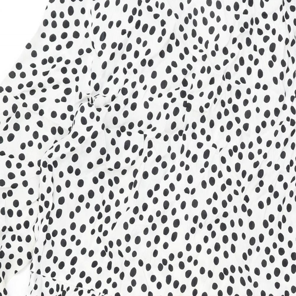 Zara Womens White Polka Dot Viscose A-Line Size XS Round Neck Button