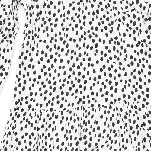 Zara Womens White Polka Dot Viscose A-Line Size XS Round Neck Button