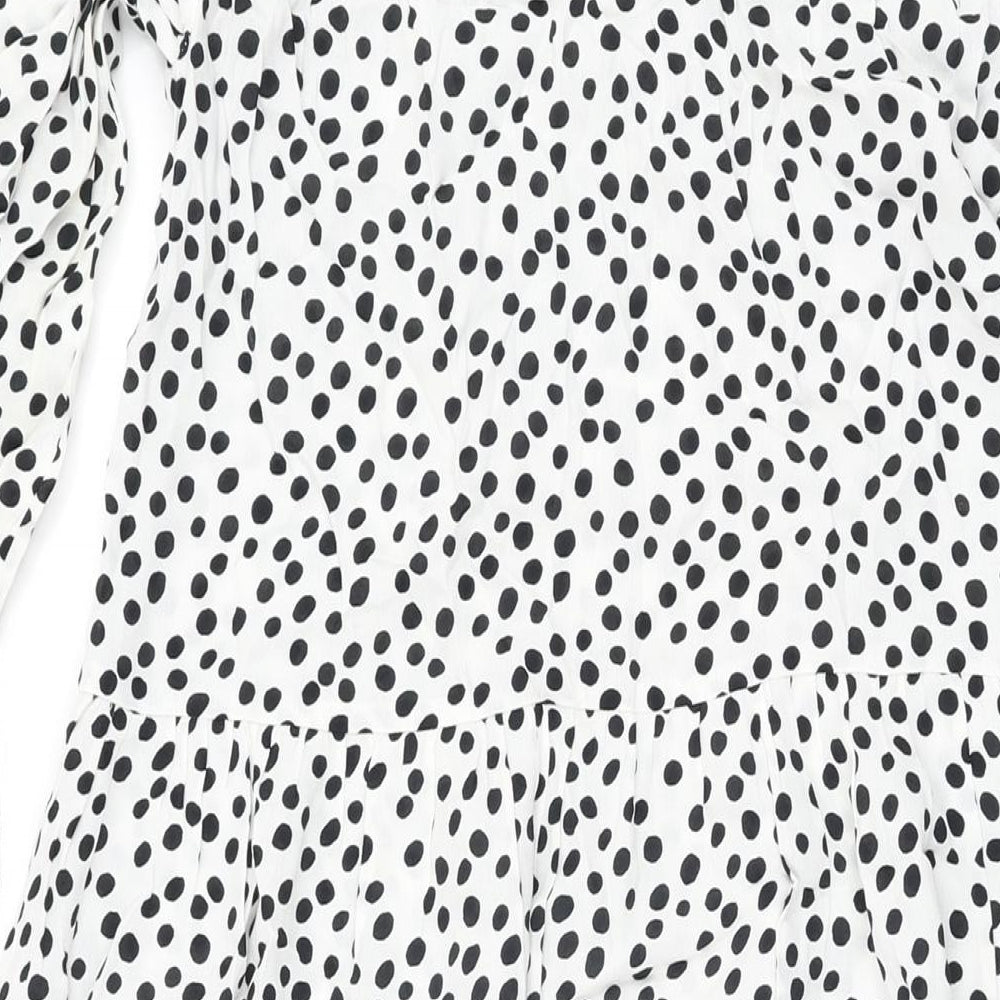 Zara Womens White Polka Dot Viscose A-Line Size XS Round Neck Button