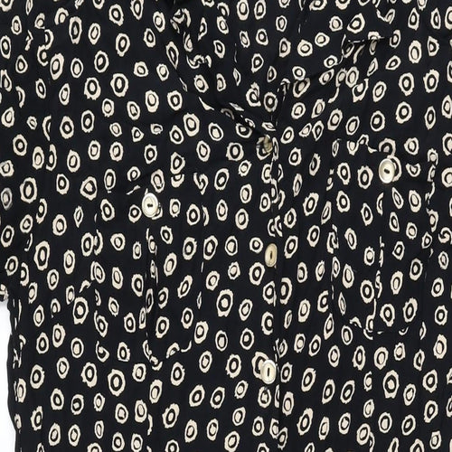 Marks and Spencer Womens Black Geometric Viscose A-Line Size 16 Collared Button