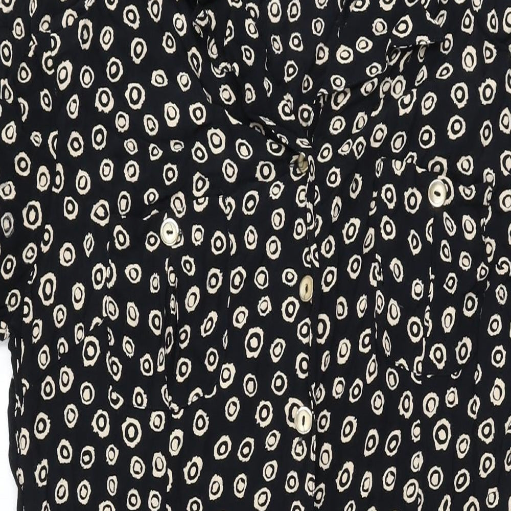 Marks and Spencer Womens Black Geometric Viscose A-Line Size 16 Collared Button