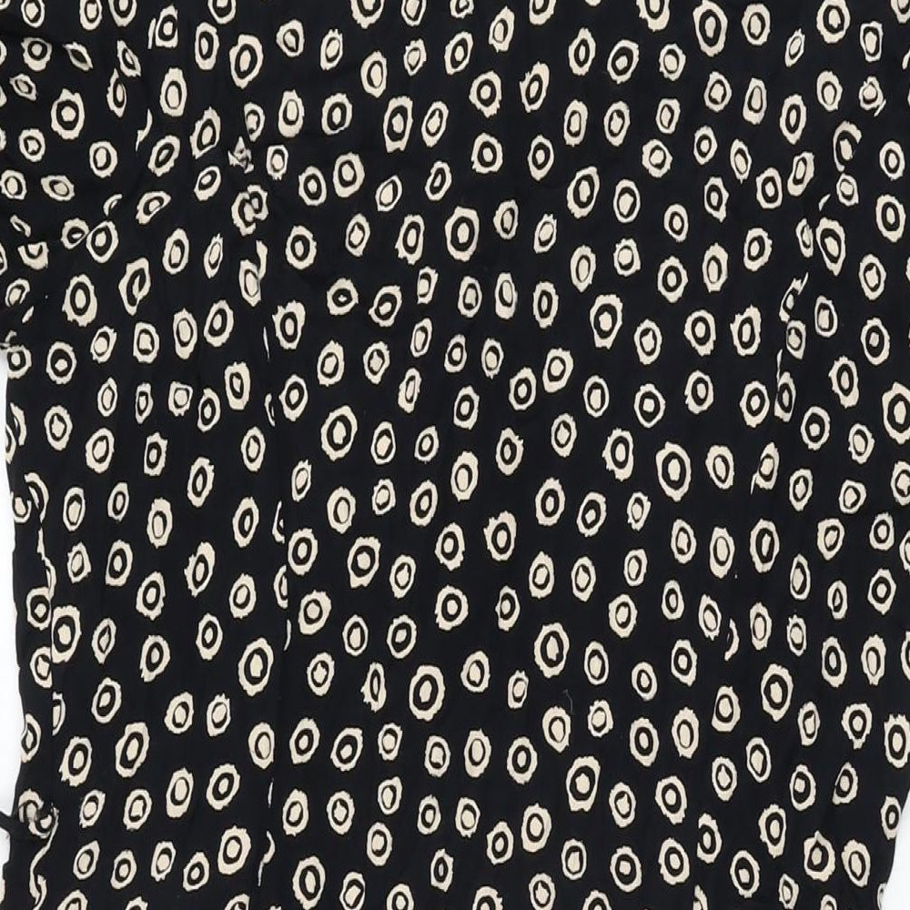 Marks and Spencer Womens Black Geometric Viscose A-Line Size 16 Collared Button