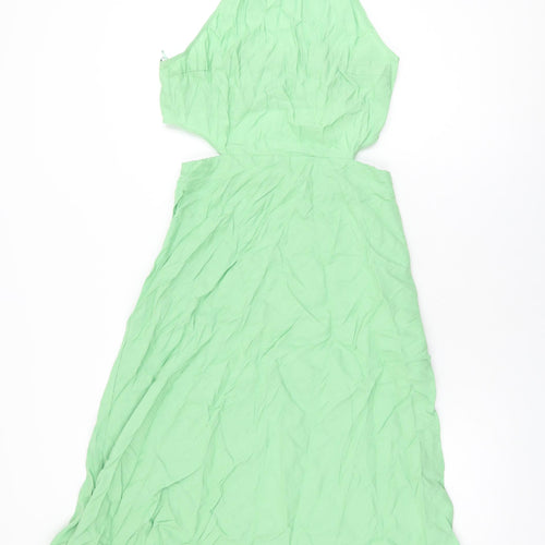 Zara Womens Green Viscose A-Line Size M Round Neck Tie