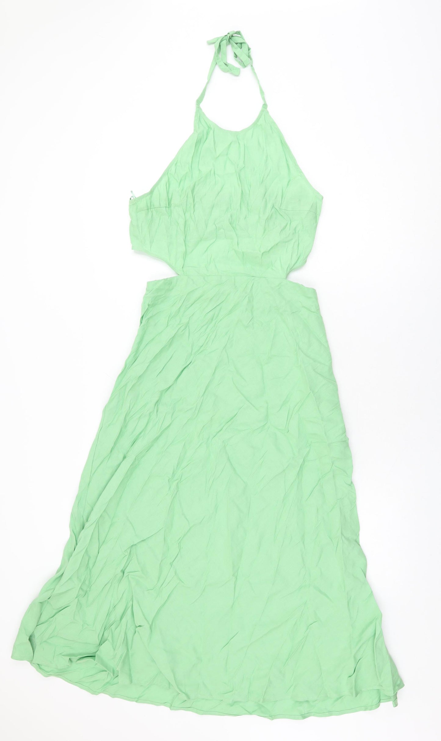 Zara Womens Green Viscose A-Line Size M Round Neck Tie