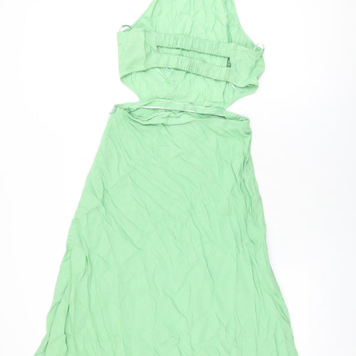 Zara Womens Green Viscose A-Line Size M Round Neck Tie