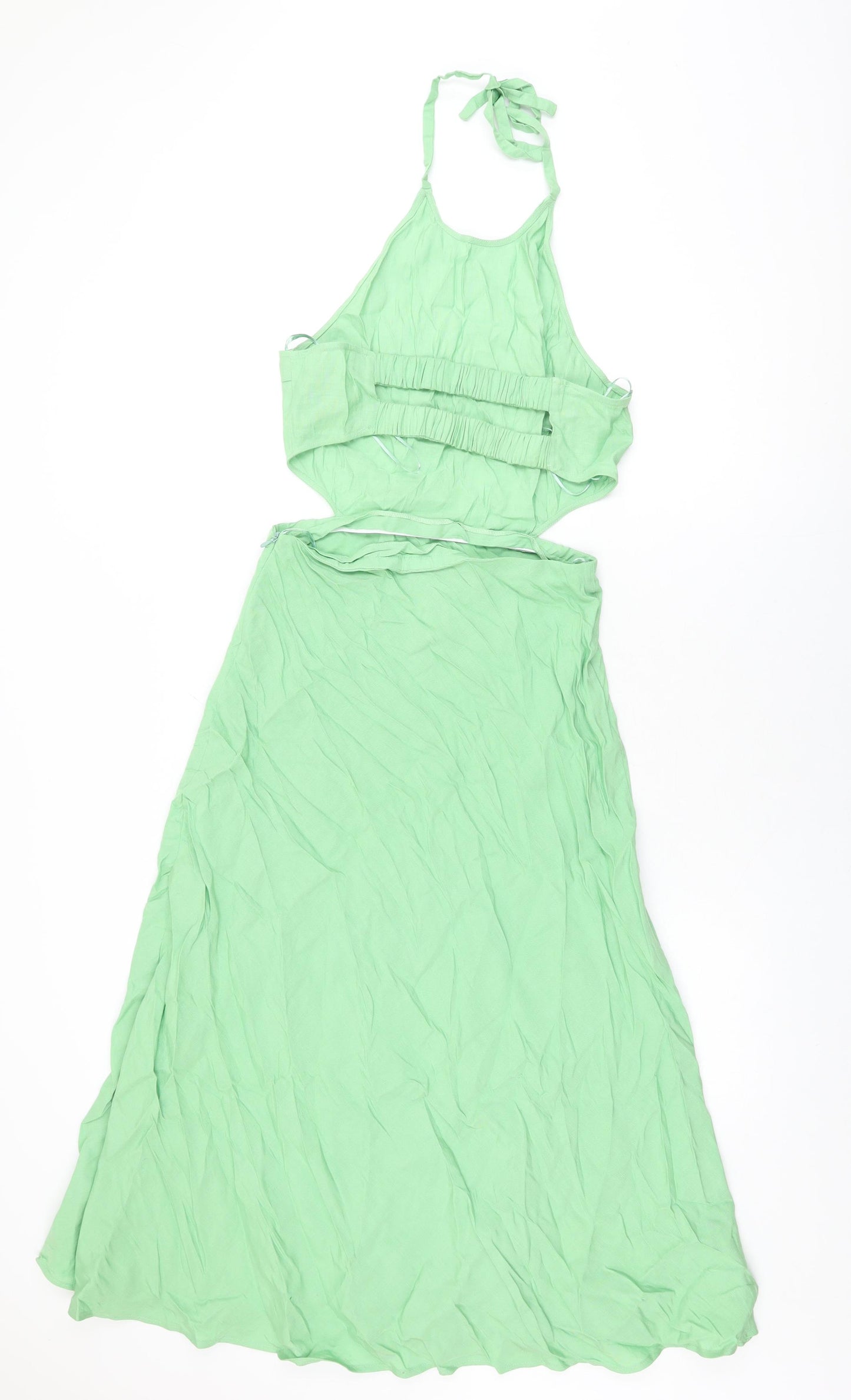 Zara Womens Green Viscose A-Line Size M Round Neck Tie