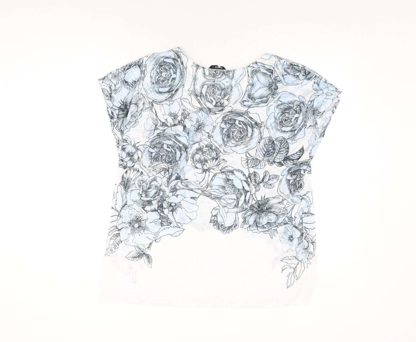 Roman Womens White Floral Polyester Basic T-Shirt Size 18 Round Neck