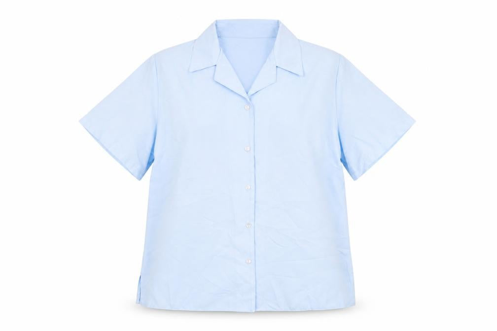 Front view of Emma Collection women’s blue polyester basic button-up, size UK 18, collared