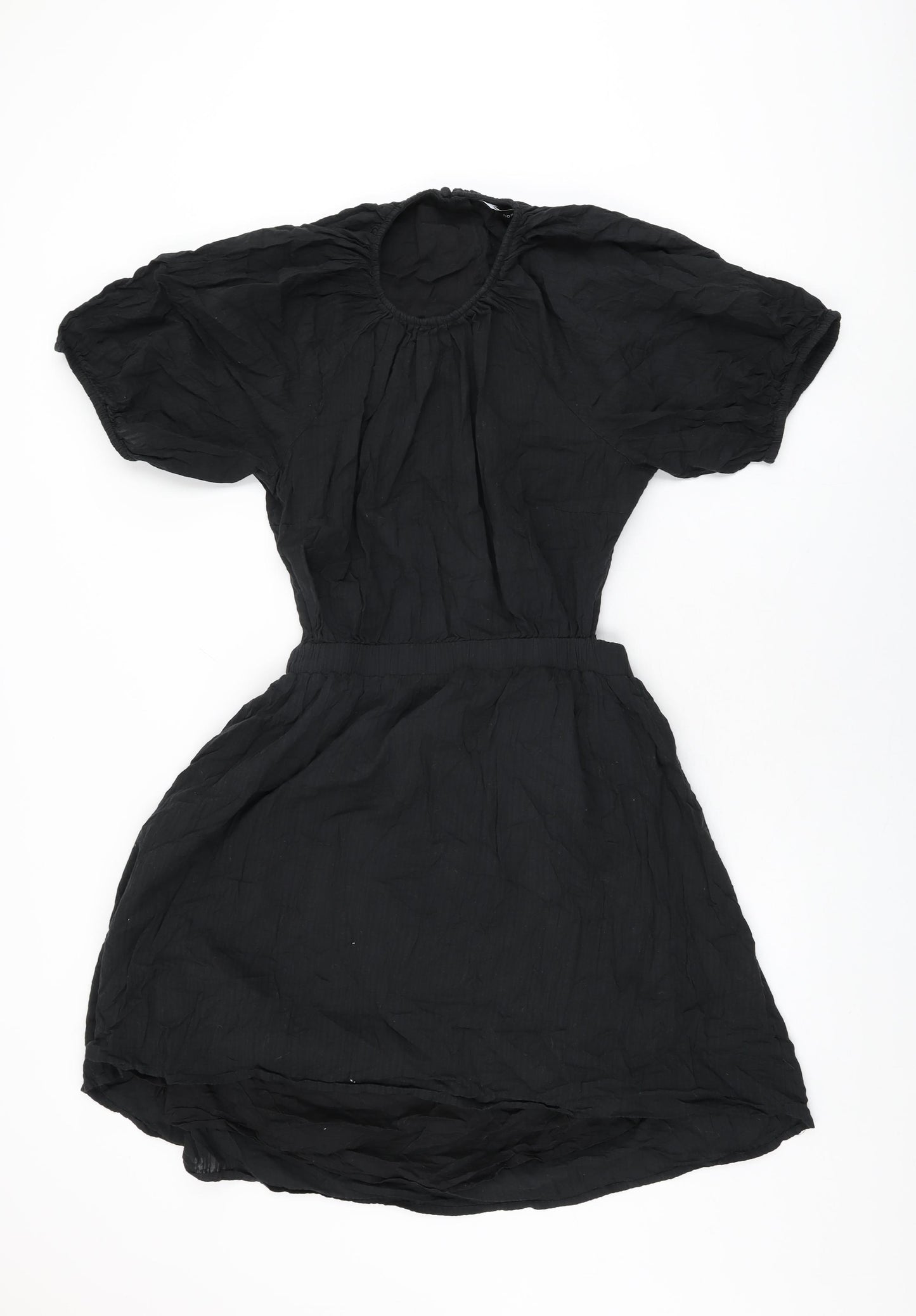 New Look Womens Black Cotton Shift Size 18 Round Neck Button