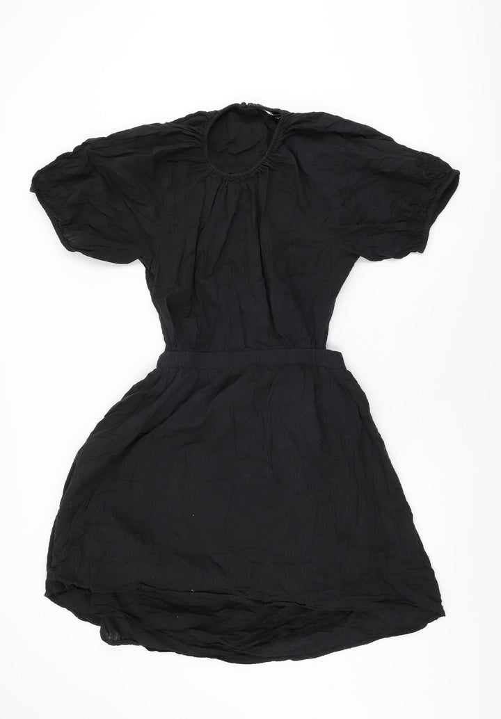 New Look Womens Black Cotton Shift Size 18 Round Neck Button