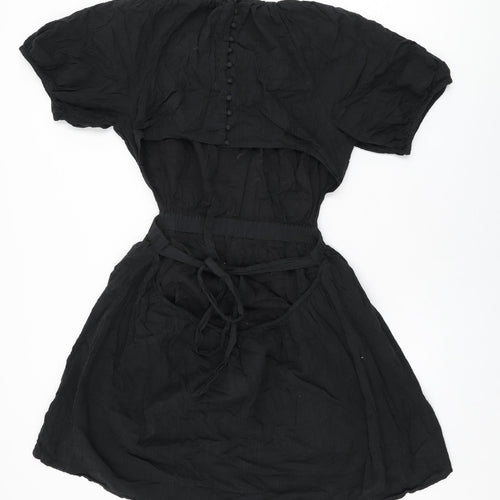 New Look Womens Black Cotton Shift Size 18 Round Neck Button