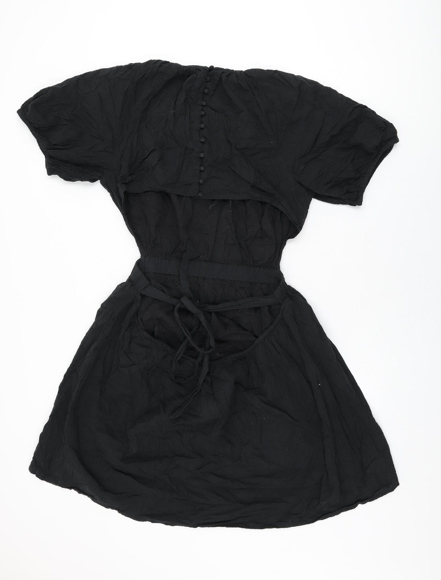 New Look Womens Black Cotton Shift Size 18 Round Neck Button