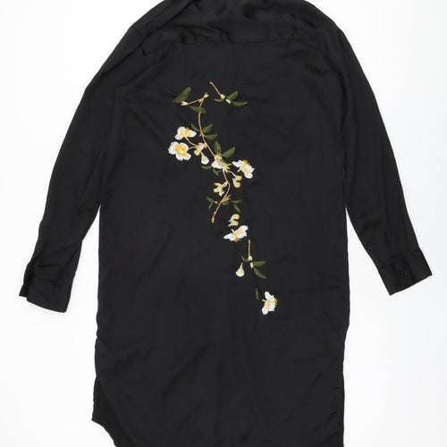 Missguided Womens Black Floral Polyester Shirt Dress Size 10 Collared Button